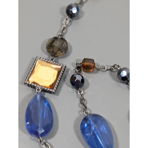 Lia Sophia Horizon Necklace Blue Golden Long Layering Statement Necklace 38 in - Picture 5 of 12